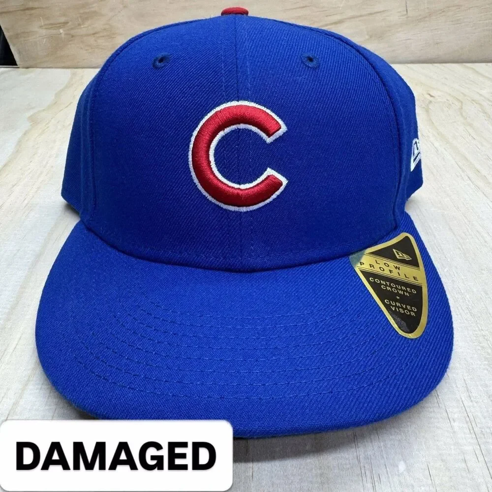 NEW DAMAGED Chicago Cubs New Era 59Fifty Fitted Hat Cap LOW PROFILE sz 7 3/8